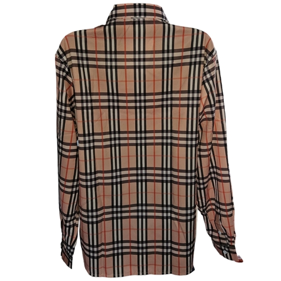 NWT Unbranded Unisex Neutral Plaid Long Sleeve Button Up Top - Picture 3 of 4